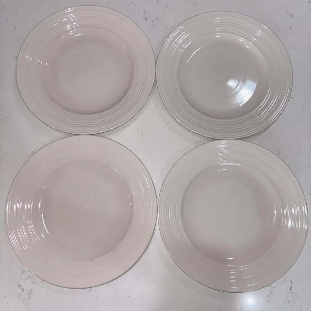 Thomson Pottery SPHERE White Ribbed Rim 4 Dinner and 4 Salad Plates
